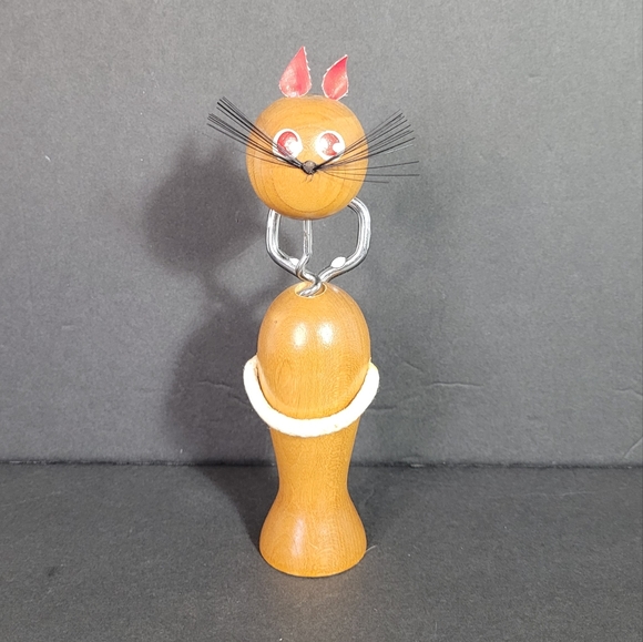 Vintage Mid Century Japanese Wooden Cat Corkscrew Bottle Opener NWOT - Picture 9 of 9
